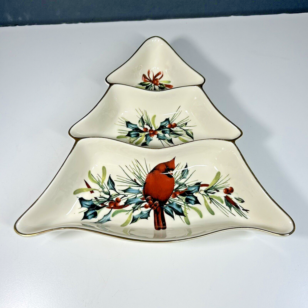 Lenox Winter Greetings Tree divided Server Holidays Christmas - Retired
