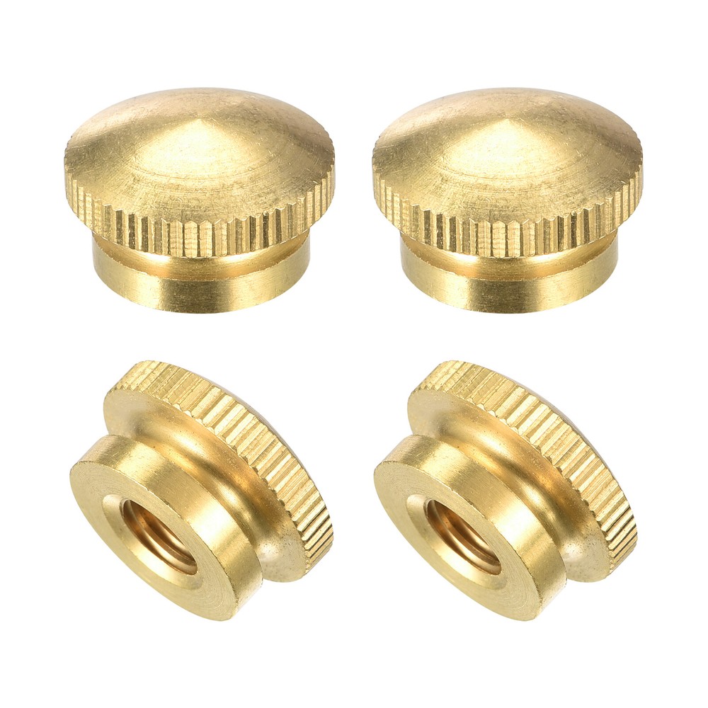 Brass Knurled Thumb Nuts, M8x1.25mm Round Stepped Knobs Fasteners 4Pcs
