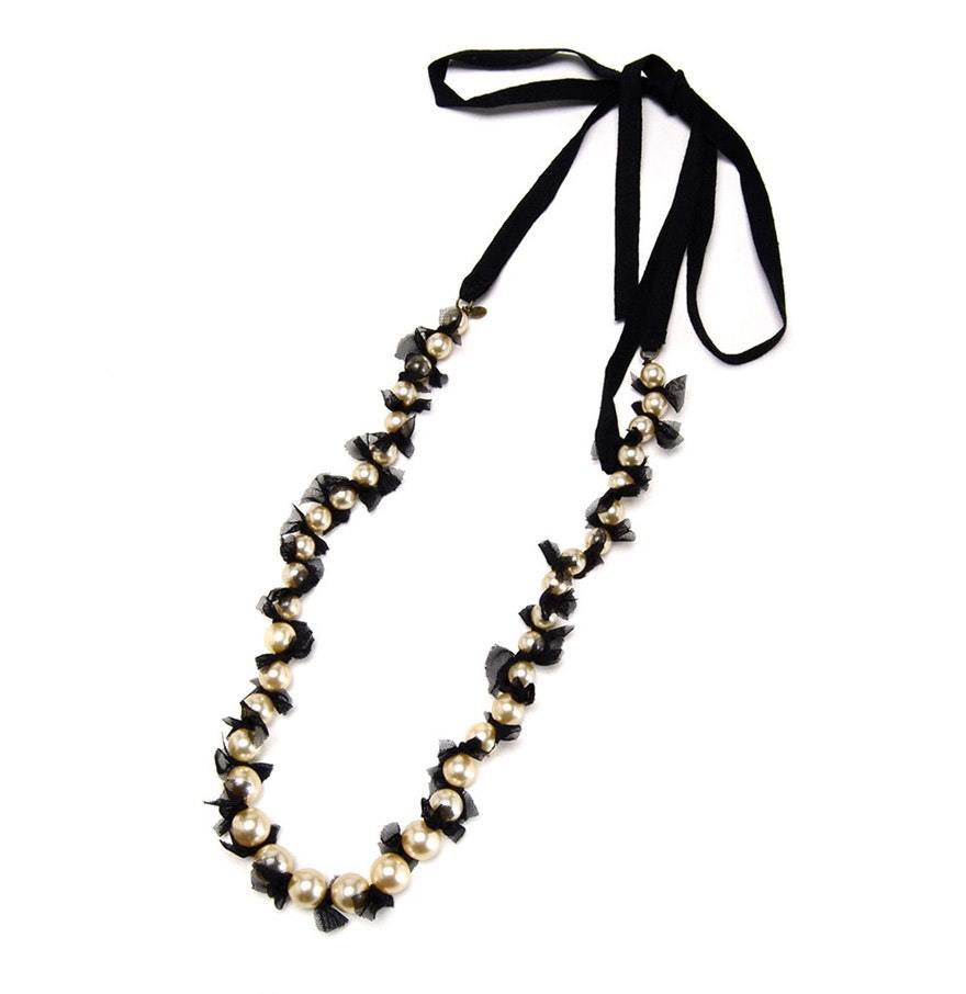 Lee Angel Neiman Marcus Women's Pearlized Beaded  Ribbon Mesh Necklace NWT 259