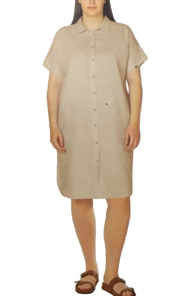Well Worn Women’s Linen Blend Casual Pockets Dress, Tan, Size S