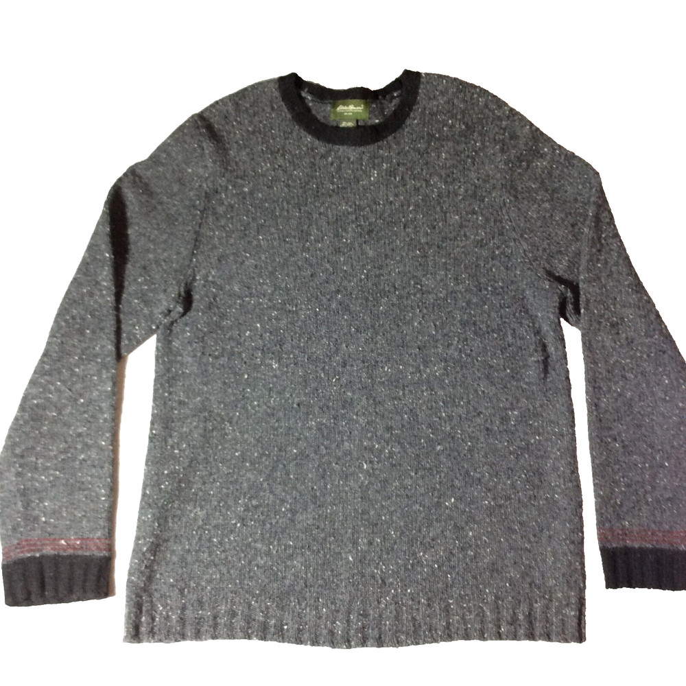 Eddie Bauer Wool Sweater Men's Sz L Gray Oatmeal Pullover Casual Angora Rabbit