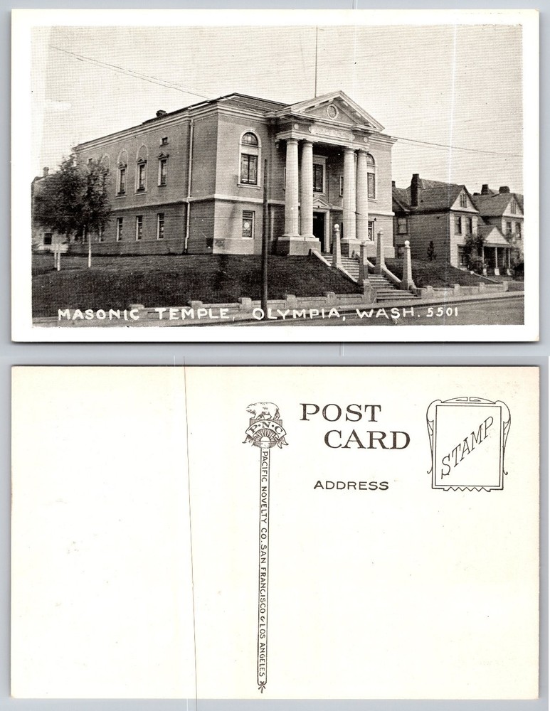Masonic Temple Olympia Washington Postcard c.1910s Pacific Novelty Co.