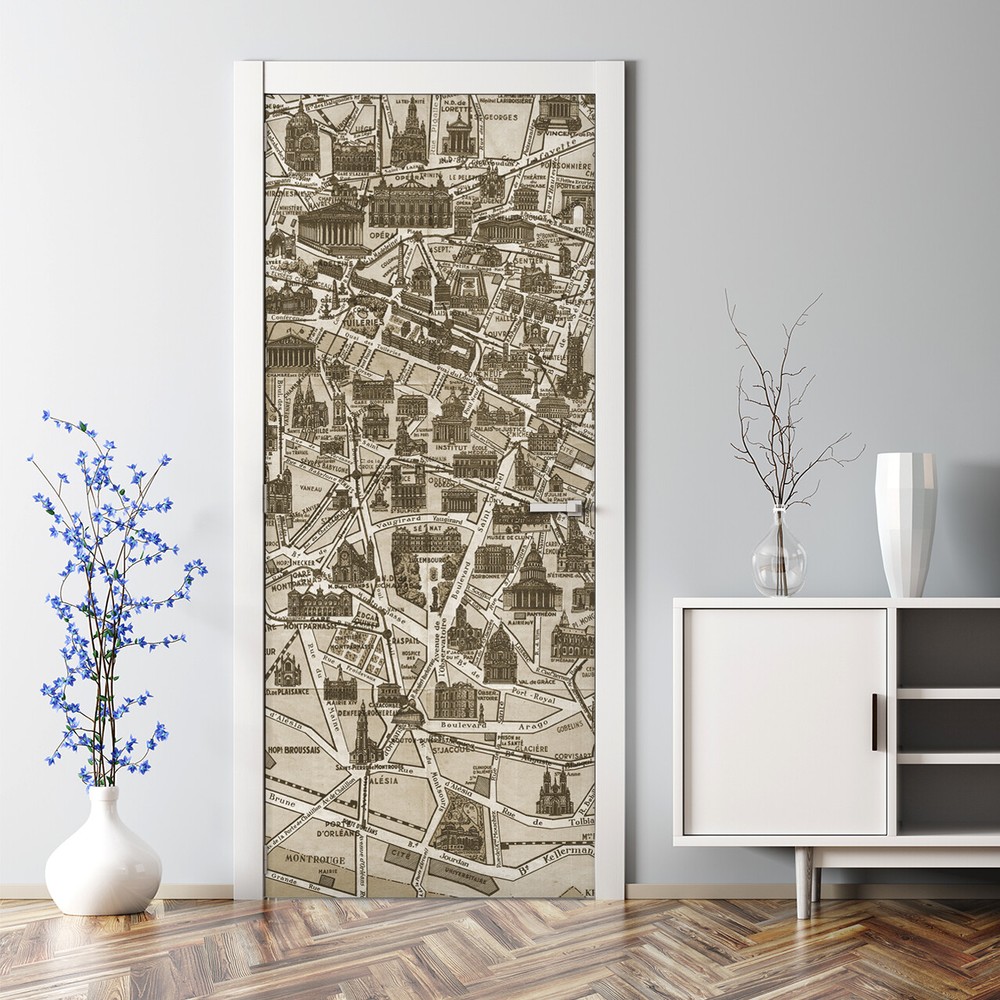 Map of Versailles Decal Painting wall decor Peel and Stick Door Wrap Bubble Free