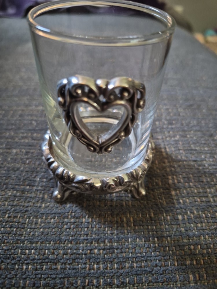 Brighton Silver Plated Heart Votive Candle Holder Shot Glass Footed Vintage