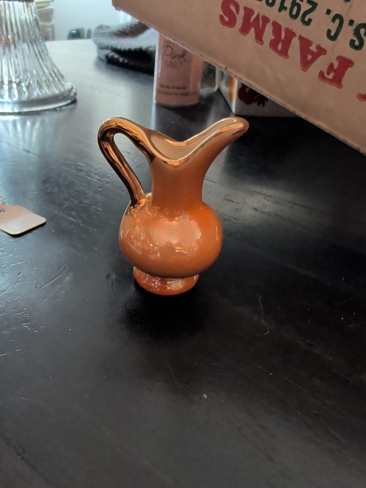 Vintage - Miniature Pitcher - Peach Lusterware & Gold