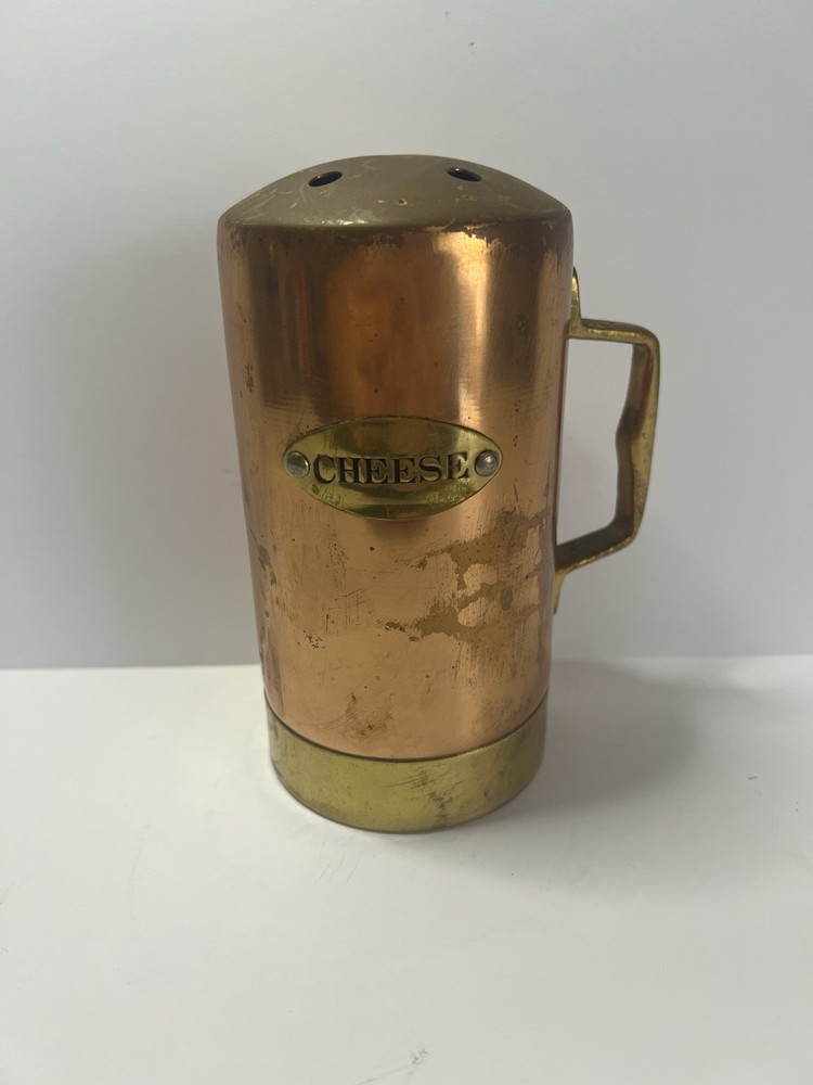 Copper Cheese Shaker with Handle Vintage Brass Accent
