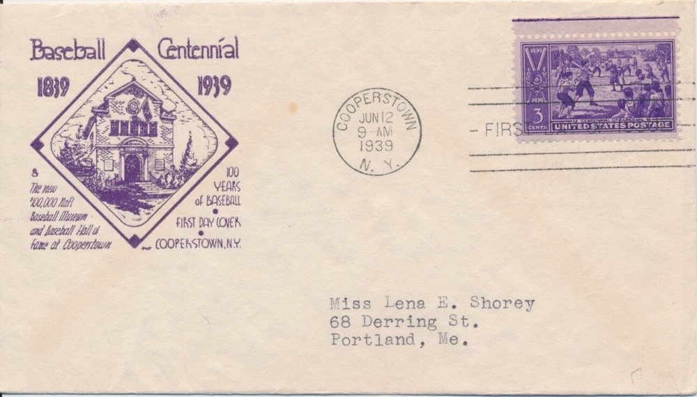 #855 Baseball Centennial Cal-Craft cachet First Day cover Hall of Fame Museum