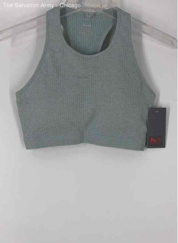 Pro-Fit Womens Gray Seamless Ribbed Racerback Activewear Sports Bra Size Large