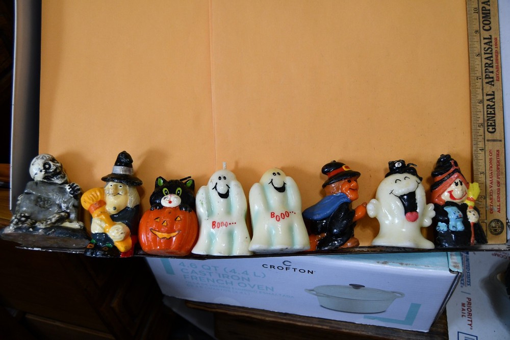 Vintage Lot Candles Halloween Tombstone Skeleton Ghost Witch Jack O Lantern
