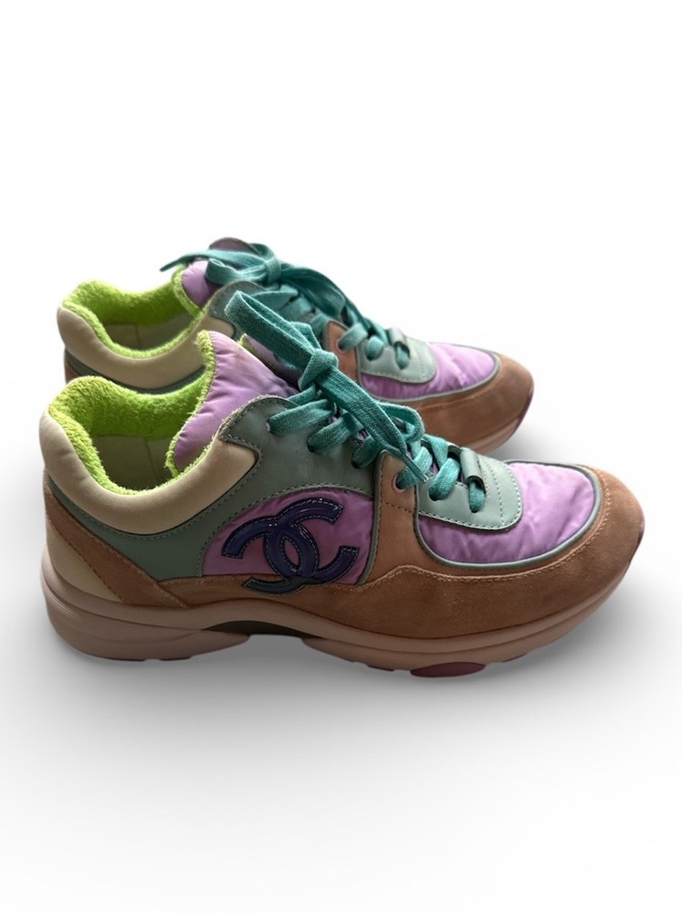 Chanel CC Logo Multicolor Trainer Sneakers Suede 38