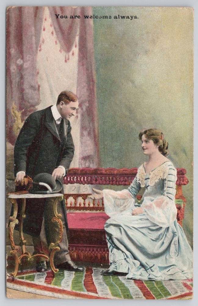 Edwardian Romantic Couple Postcard - Sentimental Greeting from 1908