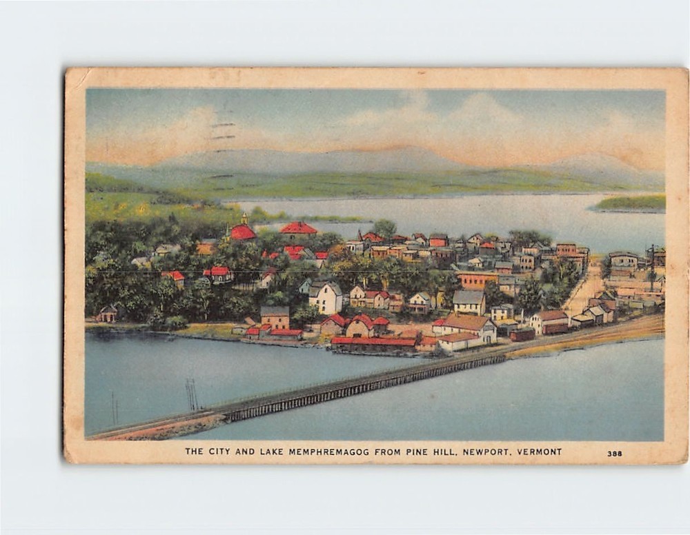 Postcard City & Lake Memphremagog from Pine Hill Newport Vermont USA