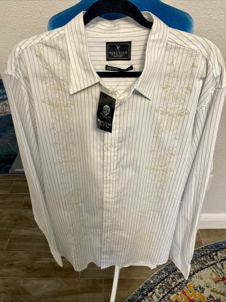 Marc Eco XL Men's Long Sleeve Button Up Shirt New with Tags White/blue Pinstripe