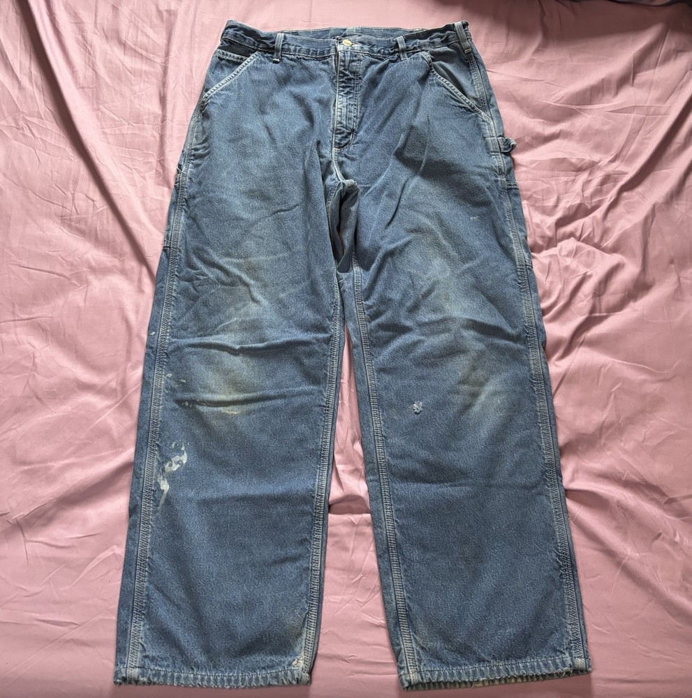 Carhartt Carpenter Pants Mens 34x29 Blue Flannel Plaid Lined Insulated Workwear