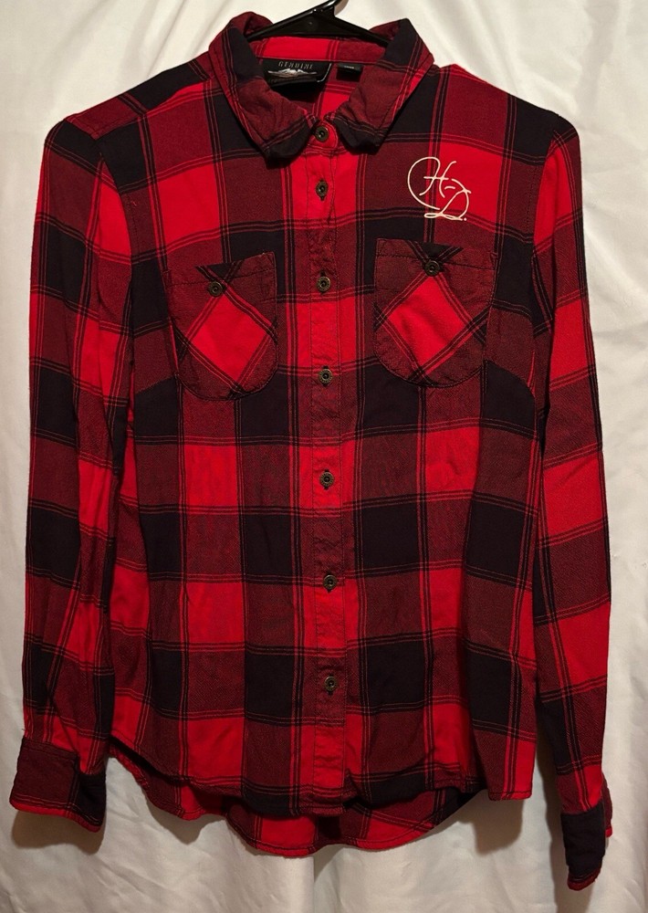 Harley Davidson Women S Small Black Red Plaid Long Sleeve Button Shirt