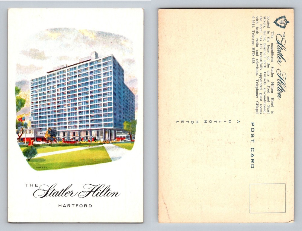 Hartford, CT-Connecticut, Statler Hilton Hotel Illustration Vintage Postcard