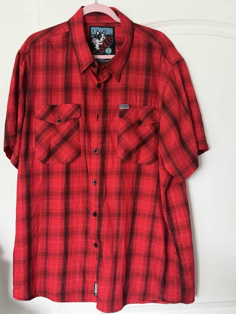 DIXXON Flannel Co Plaid Shirt Mens 2XL The Rocket Red Short Sleeve Bamboo Blend