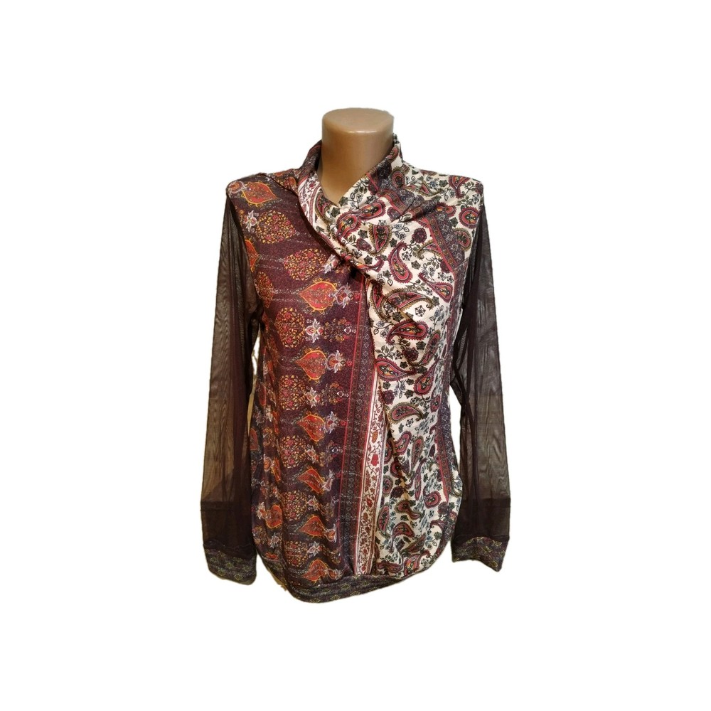 Desigual women's  blouse size M, Brown Beige Multicolor, Ornament,Floral