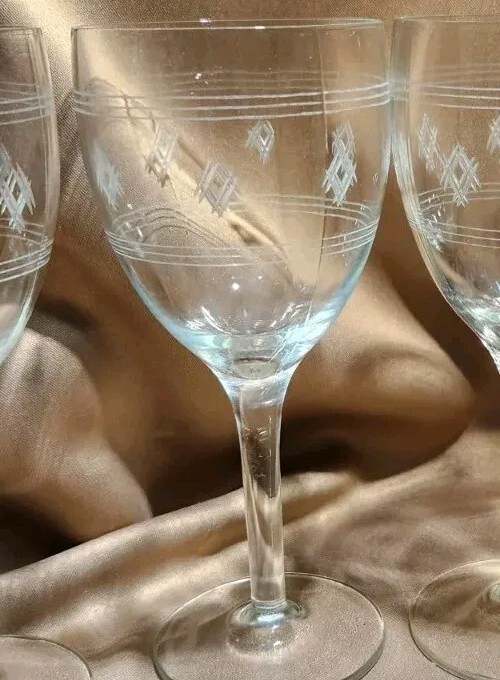 Set of 4 Vintage STANDARD GLASS Criss Cross Bands Goblets / Glasses 12 oz 7.5