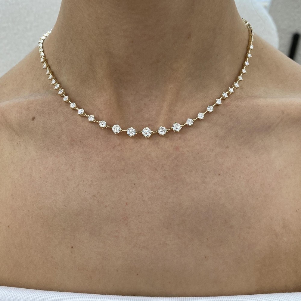 14K Yellow Gold Tennis Necklace 5.5ct Round Labcreated Diamond F/VS Gift for Her