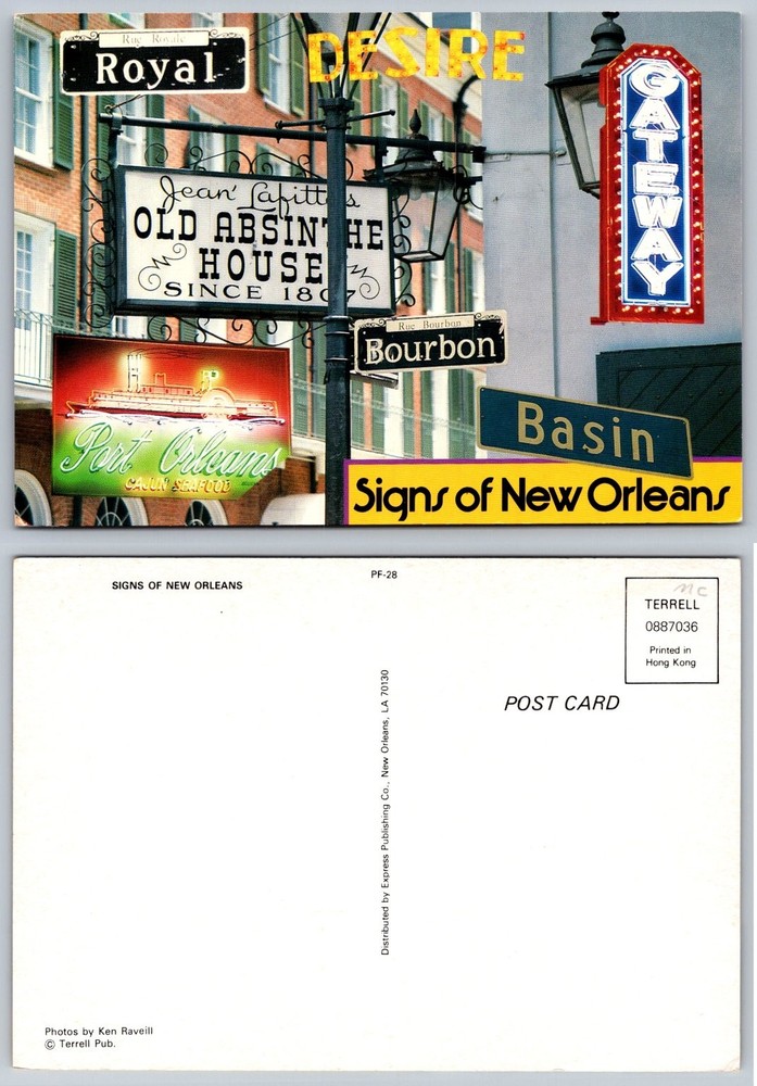 New Orleans Street Signs Postcard Old Absinthe House Bourbon St Ken Raveill-image