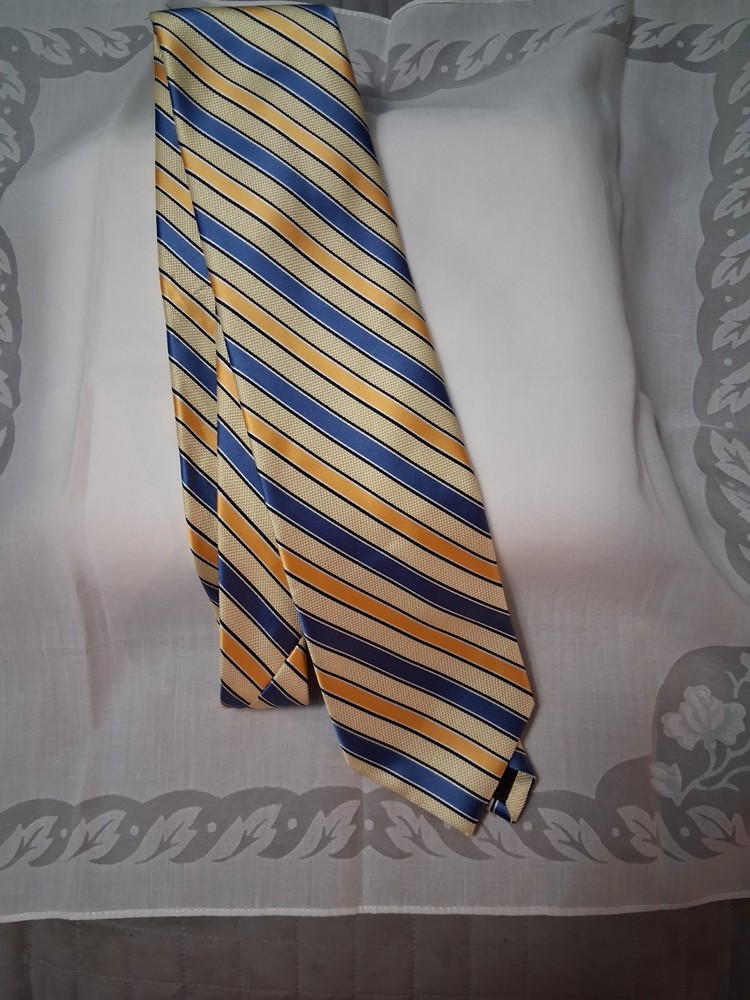 Stafford Executive Gold & Blue Striped 100% Silk Men's Tie Classic Neck Tie...
