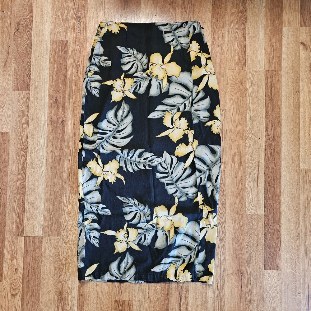 Tommy Bahama Floral Tropical Wrap Skirt 100% Silk Gorgeous Yellow Beachy Size S