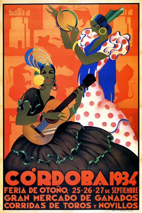 1934 Cordoba Pandero Guitar Player Spanish Music Travel Vintage Poster Repro