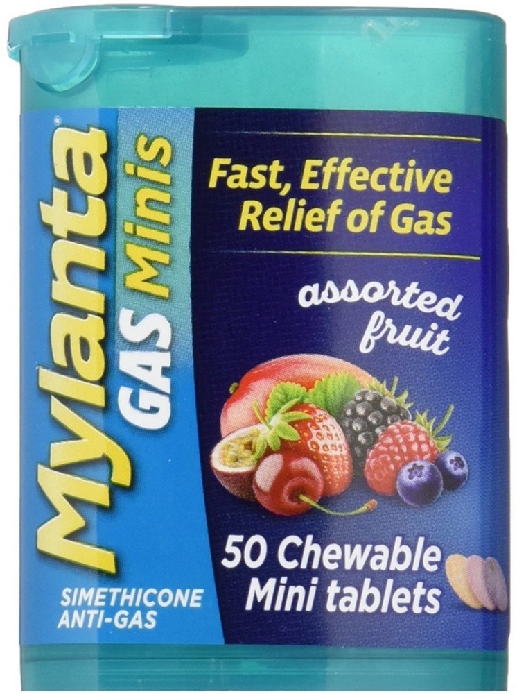 Mylanta Anti-Gas Simethicone Chewable Mini Tablets Assorted Fruit 50 Ct 6 Pack