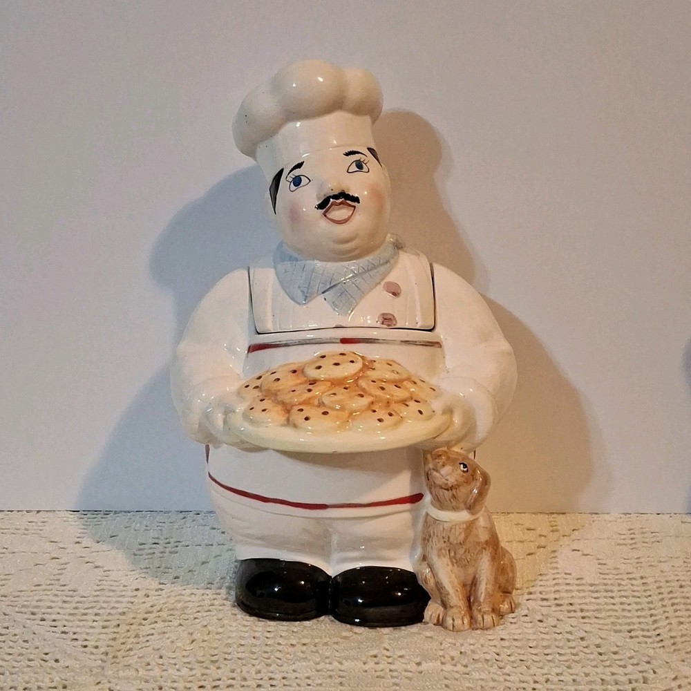 Sigma the Tastesetter Vintage Chef Cookie Jar with Dog Ceramic Lid Food Kitchen