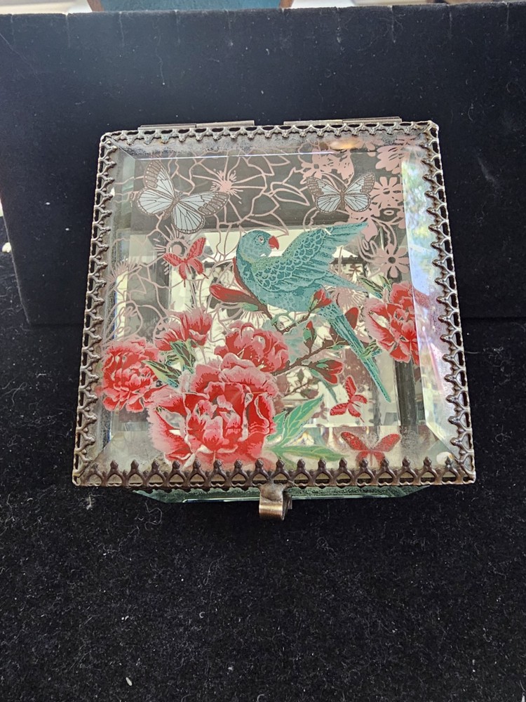 Nicole Miller Home Floral bevel glass mirror trinket box