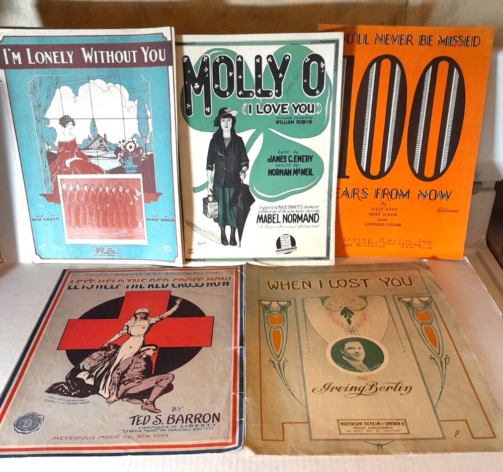 Red Cross Mabel Normand Irving Berlin - 5 Antique Song Sheets