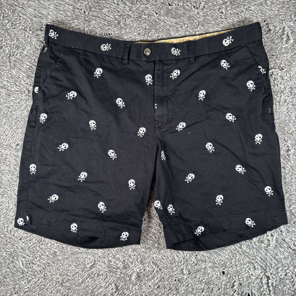 Loudmouth Golf Chino Shorts Men's Size 46 Black Skull Embroidered Preppy Summer