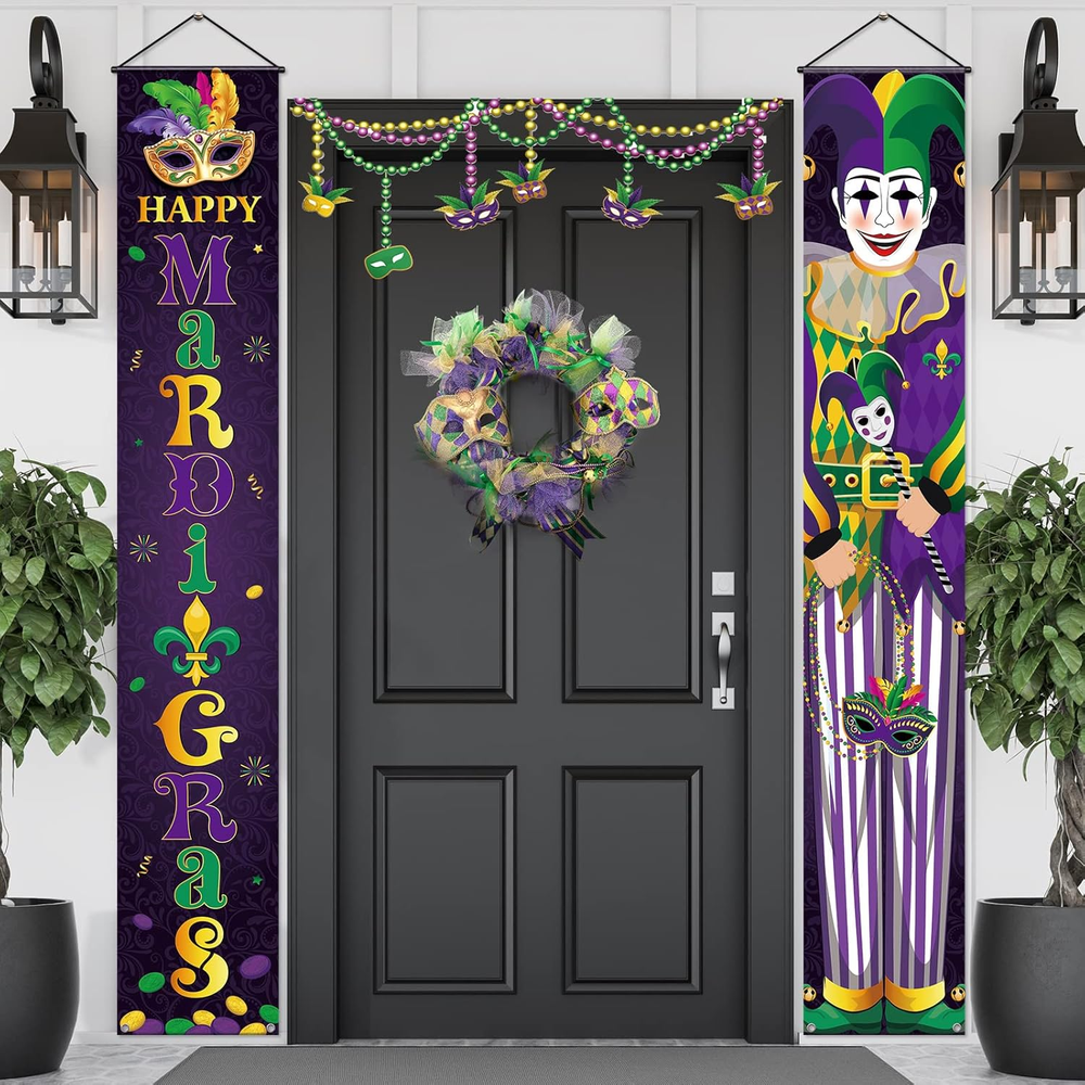 2-Piece Mardi Gras Porch Banner Set for Festive Door Decor