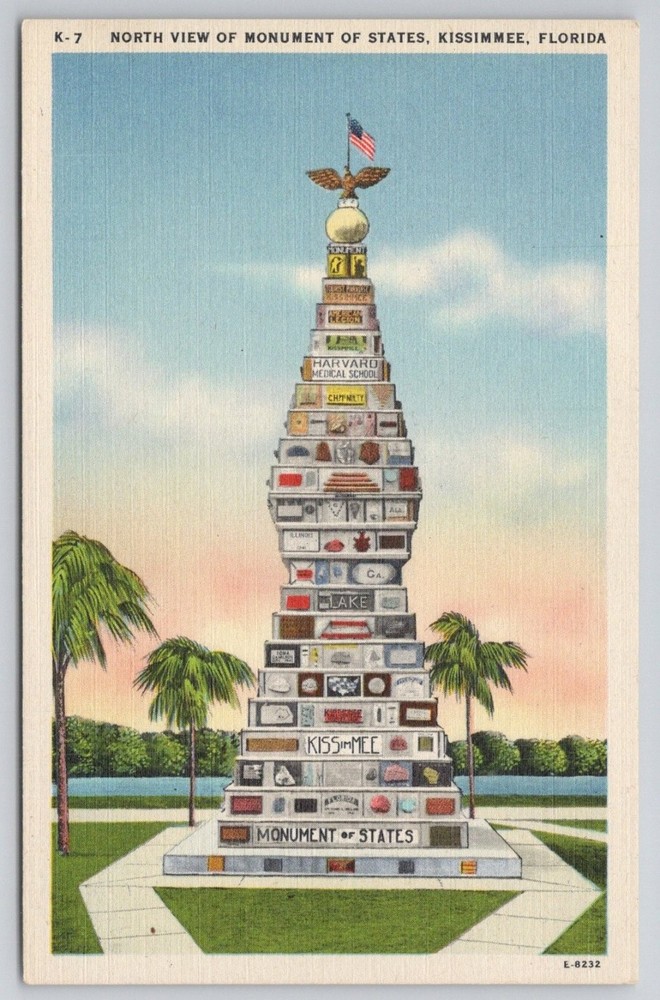 Monument of States Kissimmee Florida Linen Postcard Unique Landmark K-7