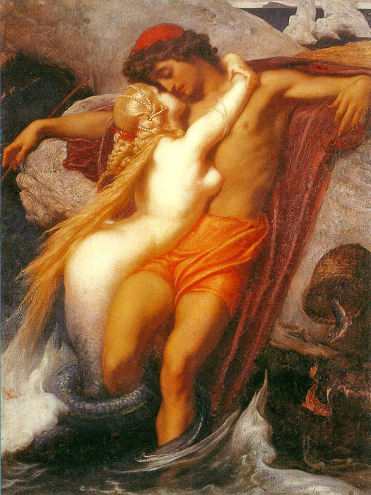 Mermaid Fisherman and the Siren by Leighton Vintage Poster Repro FREE S/H