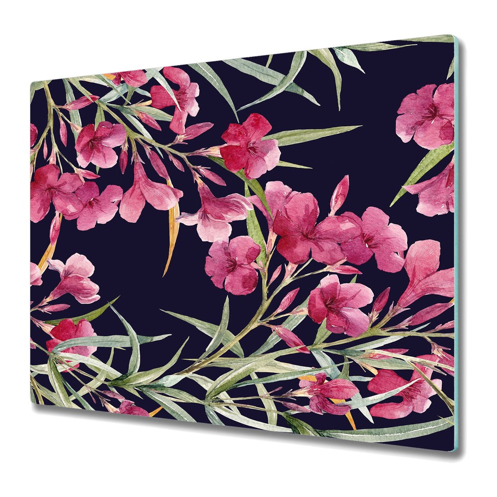 Glass Surface Protector Worktop Saver Dark Garden Watercolour Flowers 60x52