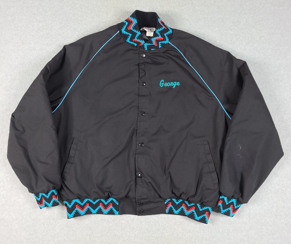 Vintage 70s 80s West Ark USA Black Aztec Southwestern Bomber Jacket Mens 3XL