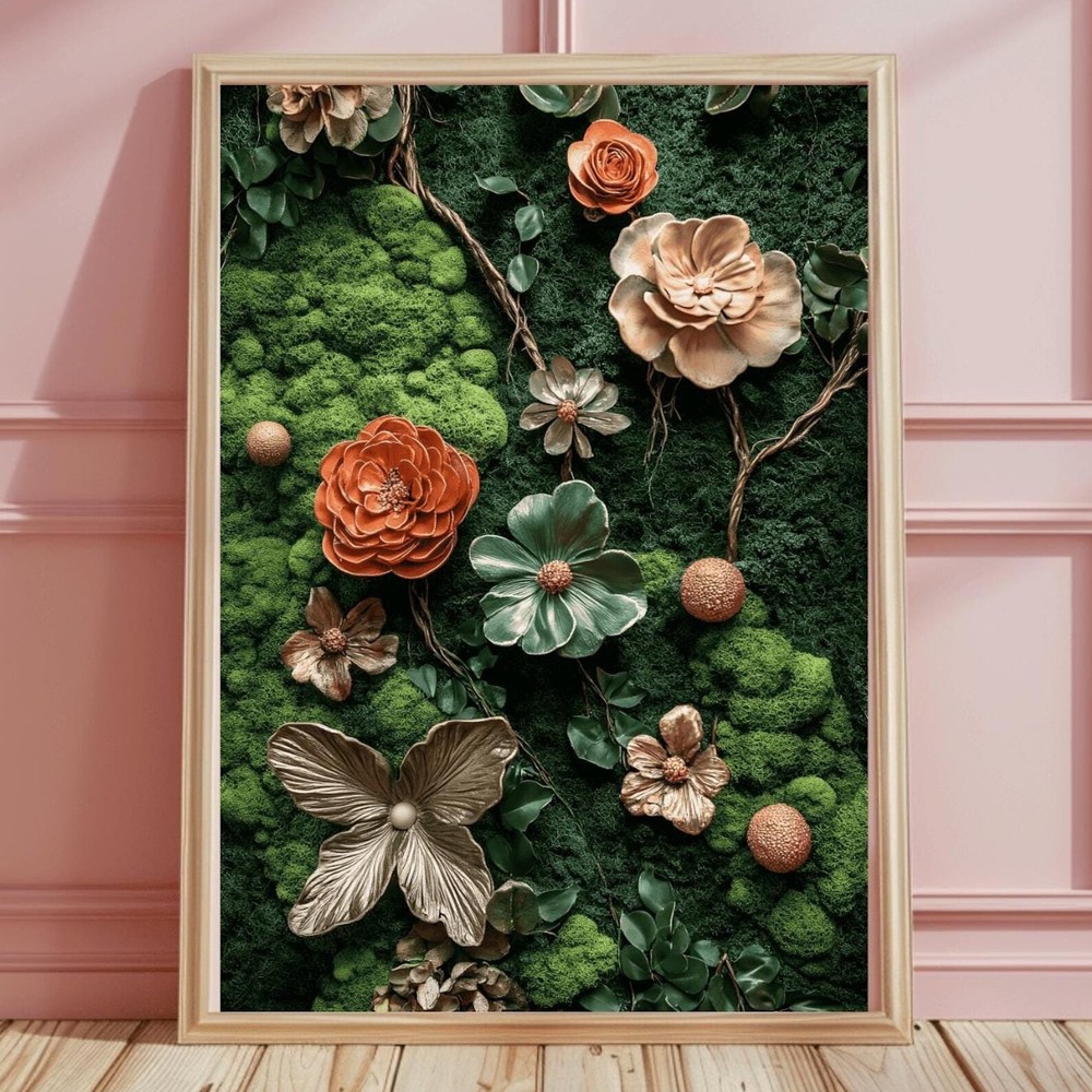 Green Floral Moss Wall Art Print Large Green Moss Botanical Prints Nature Moss