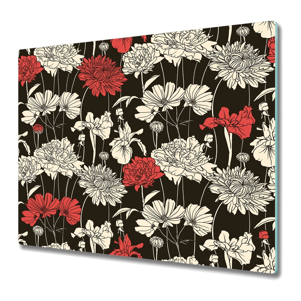 Glass Worktop Saver Kitchen Dark Floral Bouquet of Flowers Romantic Vintage Old