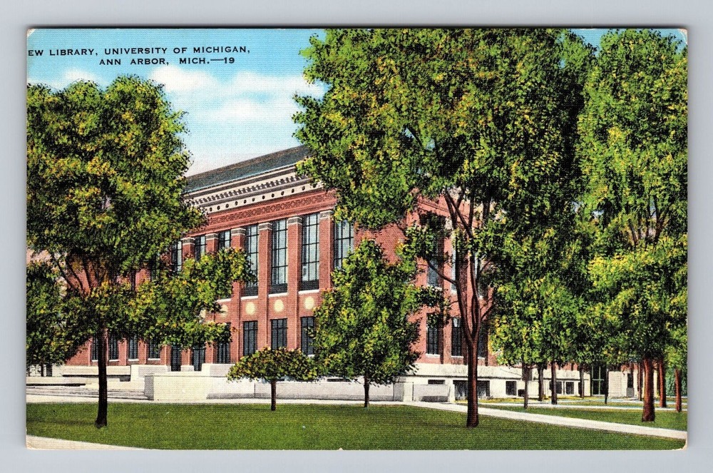 Michigan MI Ann Arbor New Library University Vintage Postcard