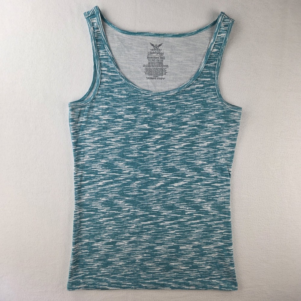 Faded Glory Women's Size XL 16-18 Green Teal Tank Top Cotton Blend