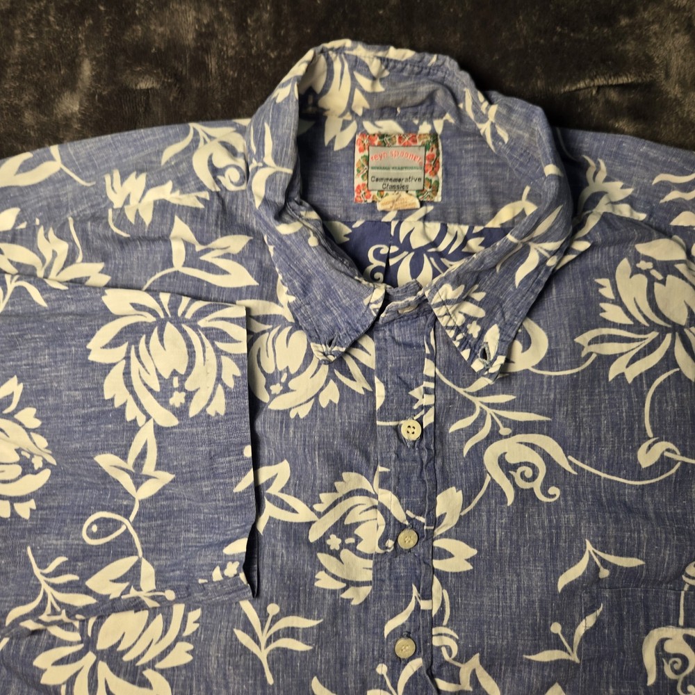 Vintage Reyn Spooner Commemorative Classic Hawaiian Shirt Blue Floral Mens XXL