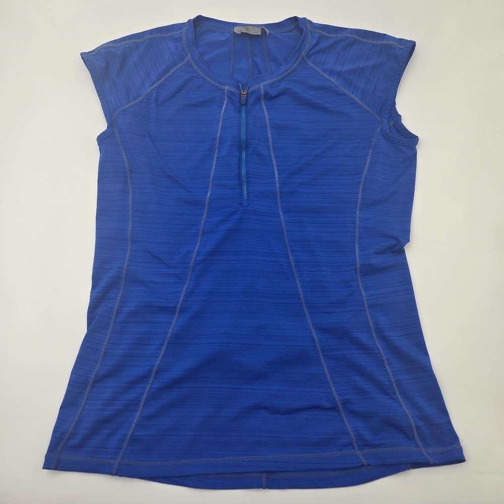 Athleta Blue Cap Sleeve 1/4 Zip Athletic Gym Shirt Activewear Top Size L