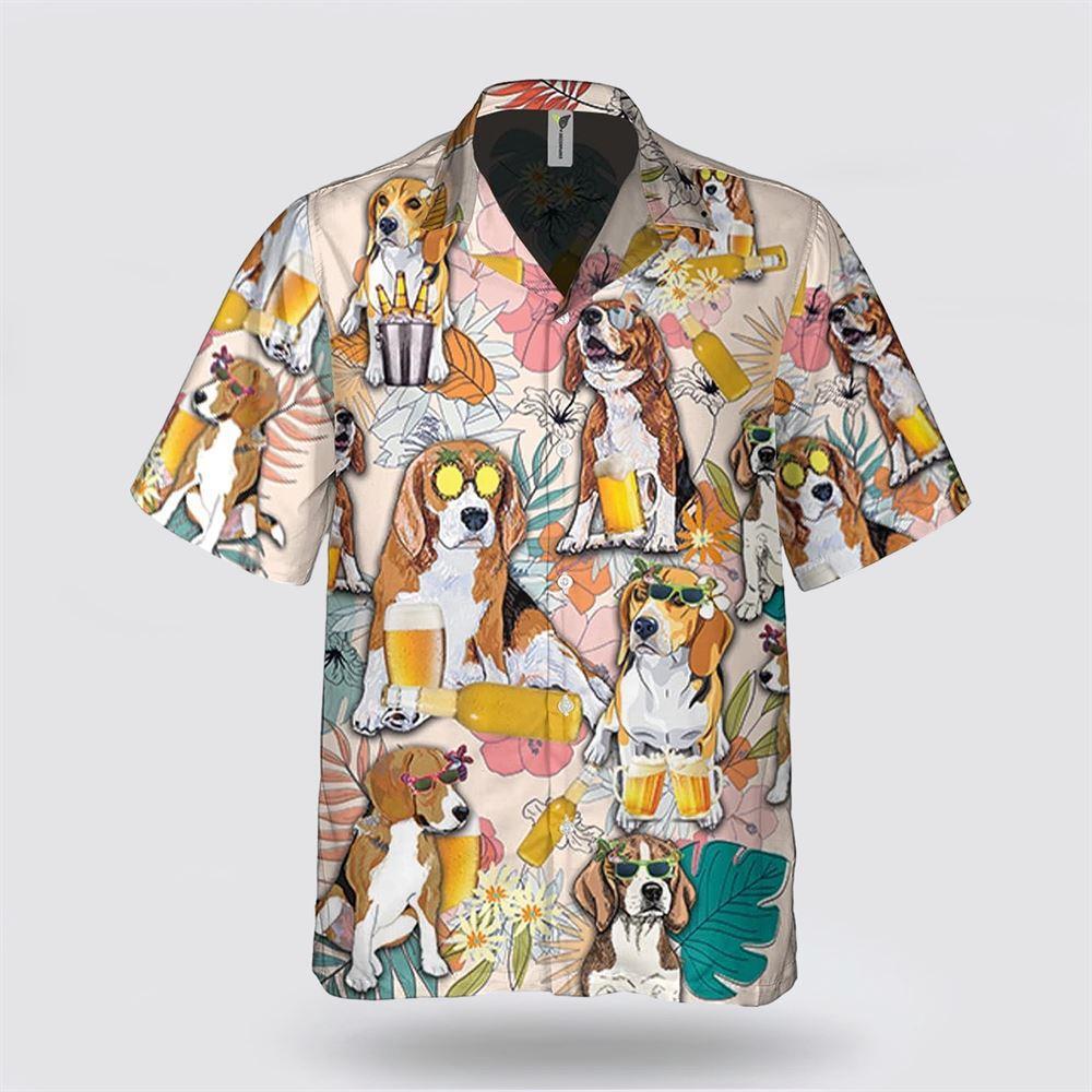 Beagle Dog Flower And Beer Tropic Pattern Hawaiian Shirt Gift For Pet Lover