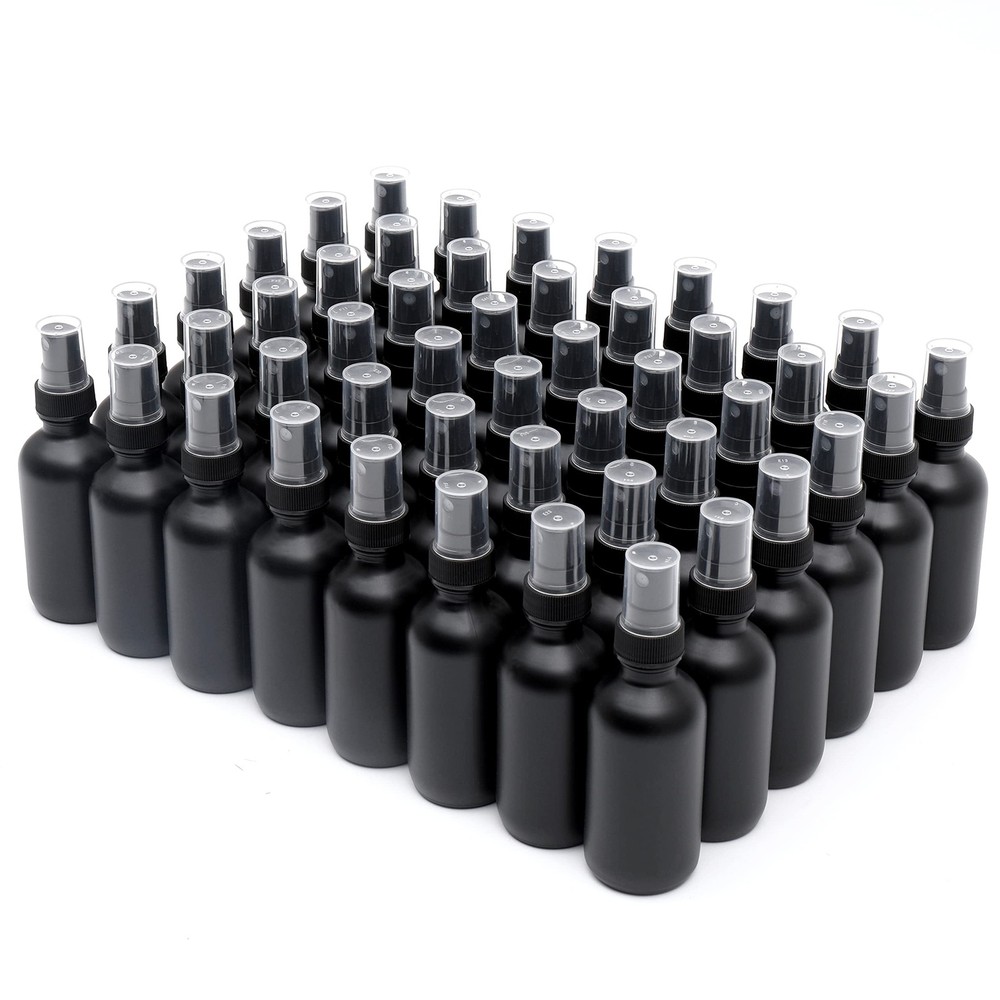 Frosted Black Glass 2 oz Fine Mist Spray Bottles 48-Pack