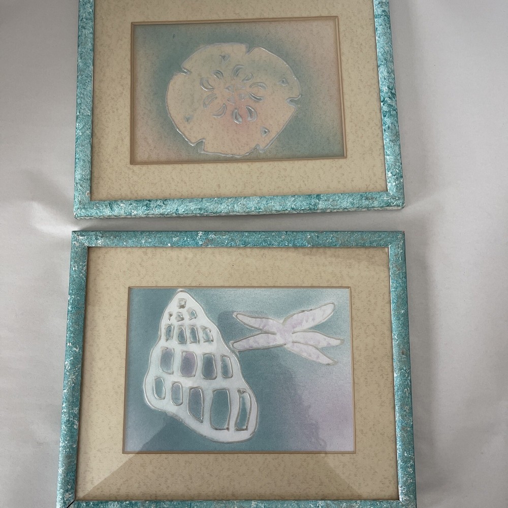 Abstract Seashells Starfish India Ink Paintings Sand Dollar 8x10 Set of 2-image