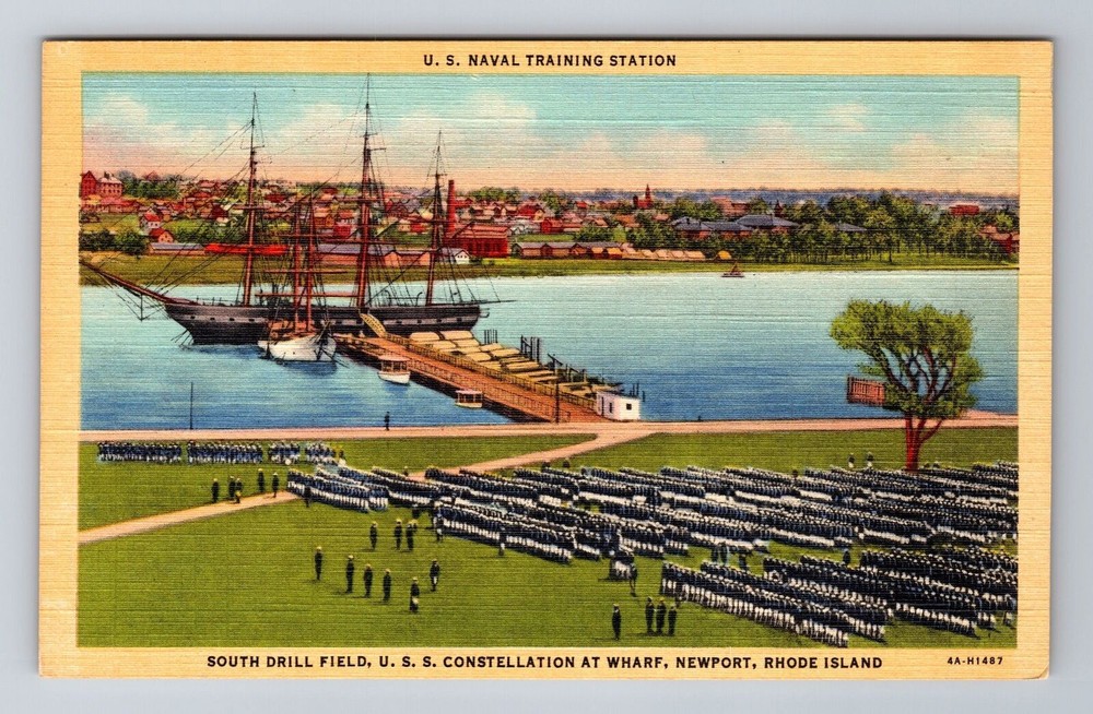 Newport RI-Rhode Island, Drill Field, Naval Training Station, Vintage Postcard