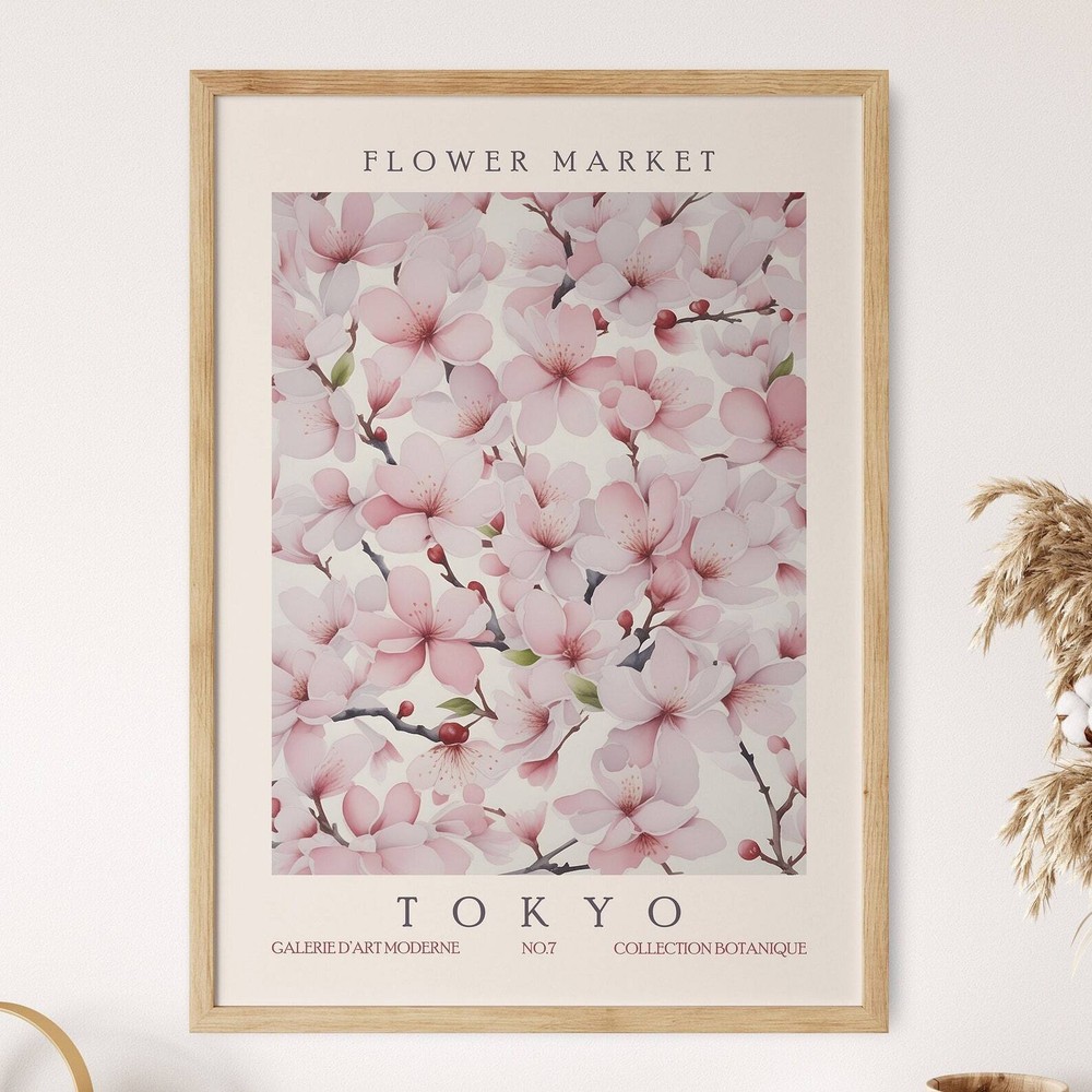 Flower Market Poster Cherry Blossom Print Tokyo Wall Art Pink Botanical Artwork