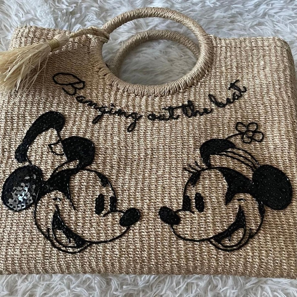 Accommode Disney Mickey Minnie Bead Embroidery Tote Bag Black 37cm New